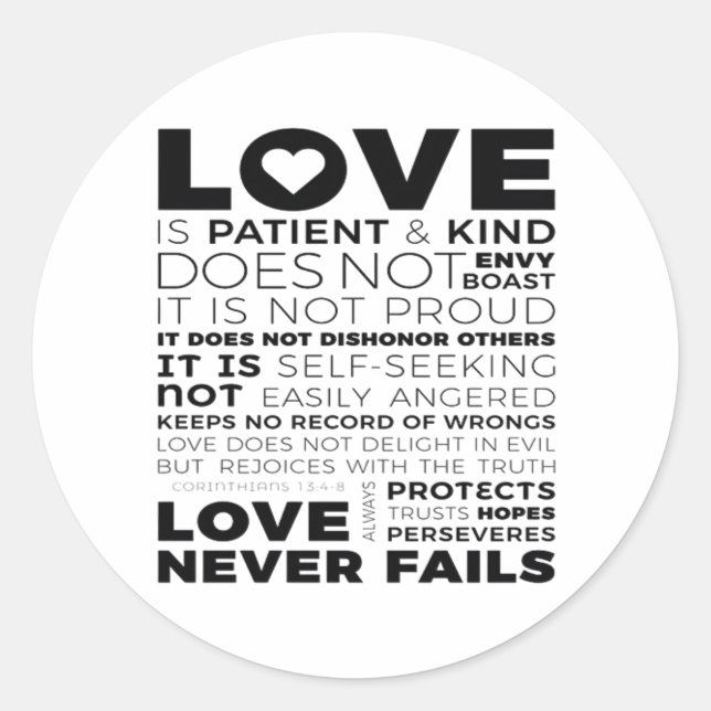 Love Is Patient And Kind Does Not Envy Boast Class Classic Round Sticker (Front)