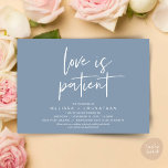 Love is patient, Change Our Wedding New Date Invitation<br><div class="desc">This is the Wedding party invitation Rescheduled (postponed / postponement) card (Love is patient), change the date card, in the modern minimal romantic simple clean design dusty blue theme. It is the perfect way to make the event reschedule announcement to your friends and family.</div>