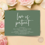 Love is patient, Change Our Wedding New Date Invitation<br><div class="desc">This is the Wedding party invitation Rescheduled (postponed / postponement) card (Love is patient), change the date card, in the modern minimal romantic simple clean design sage green theme. It is the perfect way to make the event reschedule announcement to your friends and family.</div>
