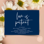 Love is patient, Change Our Wedding New Date Invitation<br><div class="desc">This is the Wedding party invitation Rescheduled (postponed / postponement) card (Love is patient), change the date card, in the modern minimal romantic simple clean design navy blue theme. It is the perfect way to make the event reschedule announcement to your friends and family.</div>