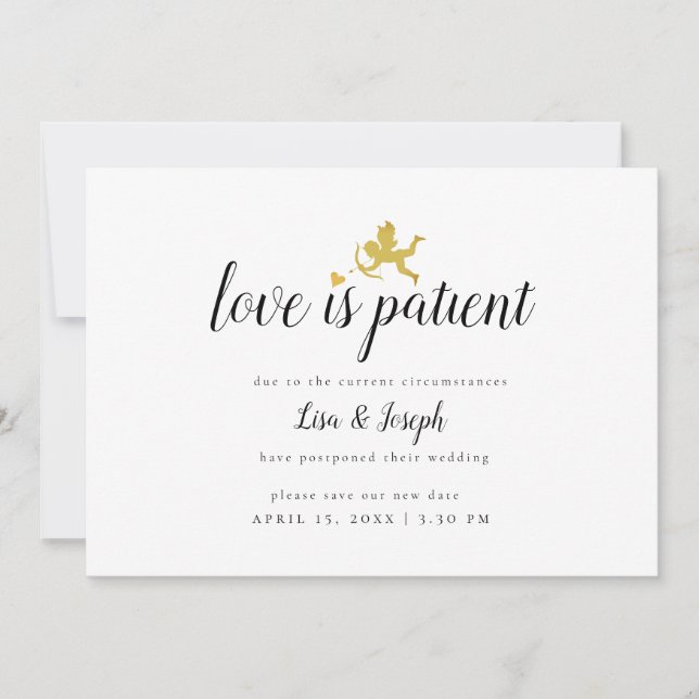 Love Is Patient Change the Date Postponement Save The Date (Front)