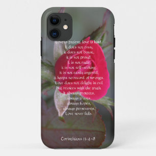 Love is Patient, Corinthians, Red Rose Bud iPhone 11 Case