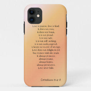 Love is Patient, Corinthians verse, peach iPhone iPhone 11 Case