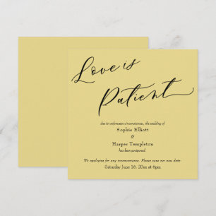 Love is Patient Custard Postponed Wedding Card