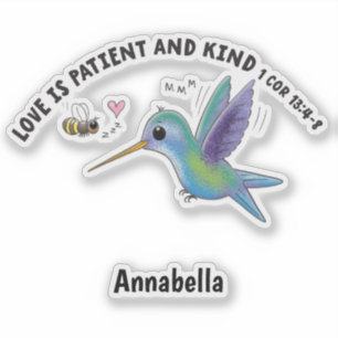 Love is patient cute bee and hummingbird scripture