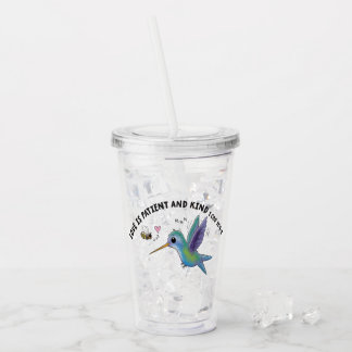 Love is patient cute bee and hummingbird scripture acrylic tumbler