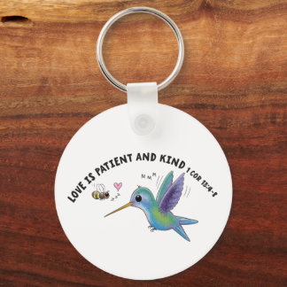 Love is patient cute bee and hummingbird scripture keychain