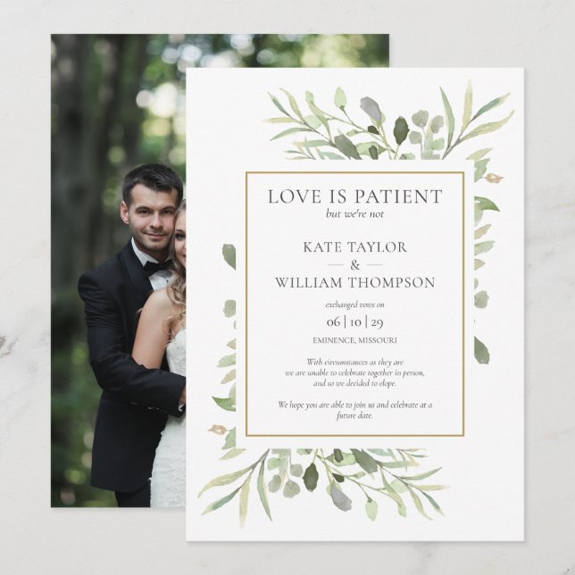 Love Is Patient Elopement Wedding Announcement (Front/Back)