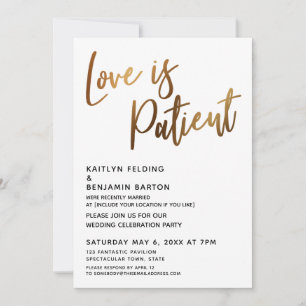 Love is Patient Gold Handwriting Simple Reception Invitation