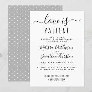 Love Is Patient Hand Lettered Wedding Postponement Invitation