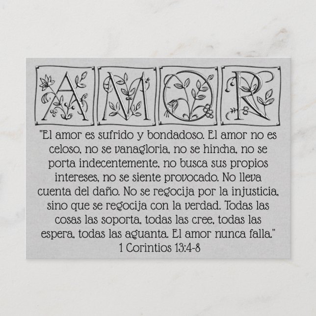 Love is Patient-Kind-Never Fails~Scripture~Wedding Postcard (Front)