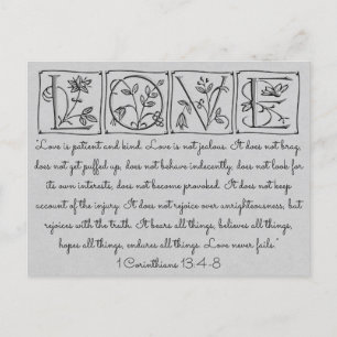 Love is Patient-Kind-Never Fails~Scripture~Wedding Postcard