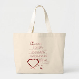 Love is patient love is kind 1 Corinthians 13: 4-7 Large Tote Bag