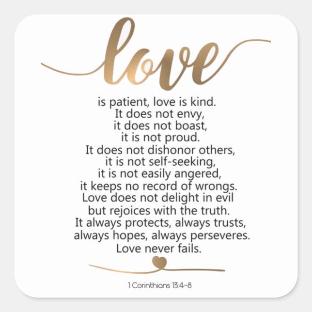 Love Is Patient Love Is Kind Bible Scripture Square Sticker (Front)