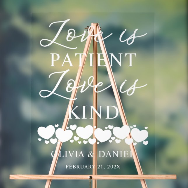 Love is Patient, Love is Kind Custom Wedding Acrylic Sign (Neutral)