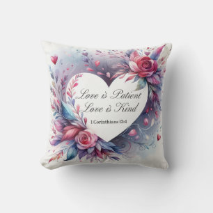 Love is Patient Love is Kind Heart and Roses Throw Pillow