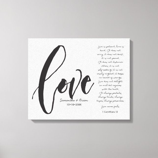 Love is patient, love is kind, modern script, name canvas print (Front)