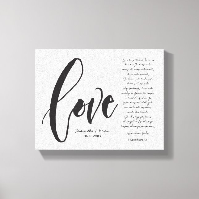 Love is patient, love is kind, modern script, name canvas print (Front)