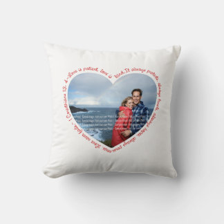 Love is Patient Photo Heart White & Red Throw Pillow