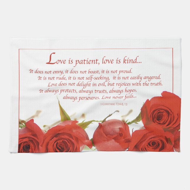 Love is Patient Red Rose Kitchen Towel (Horizontal)