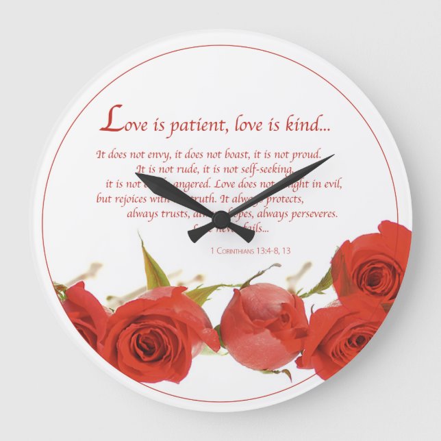 Love is Patient Red Rose Large Clock (Front)