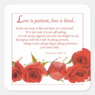 Love is Patient Red Rose Square Sticker