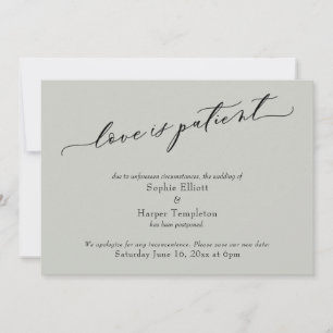 Love is Patient Sage Green Postponed Wedding Card
