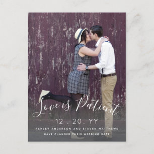 Love is Patient Script Photo Wedding Postponed Postcard