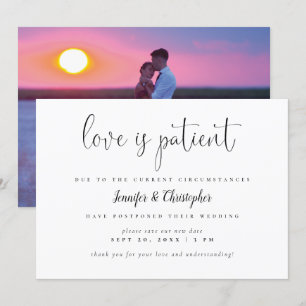 Love Is Patient Script Photo Wedding Postponement Invitation