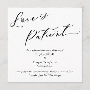 Love is Patient Simple Postponed Wedding Card