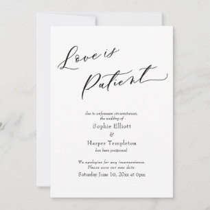 Love is Patient Simple Postponed Wedding Card