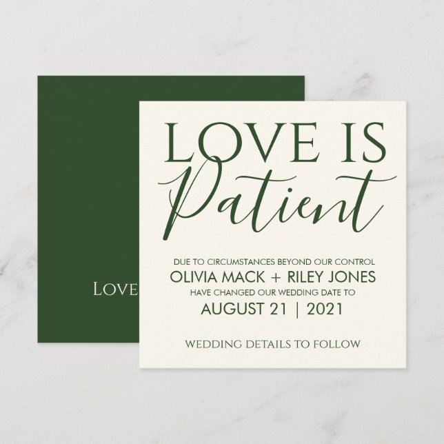 Love is Patient Wedding Postponement Announcement (Front/Back)