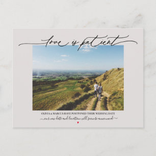 Love is Patient Wedding Postponement Mauve Postcard