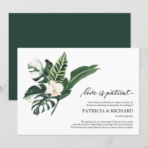 Love Is Patient Wedding Postponement Tropical Invitation
