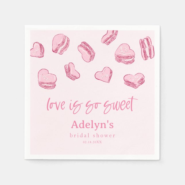 Love Is So Sweet Pink Hearts Bridal Shower  Napkin (Front)