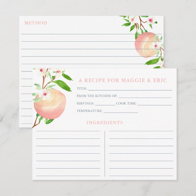 Love Is Sweet As A Peach Shower Recipe Cards (Front/Back)