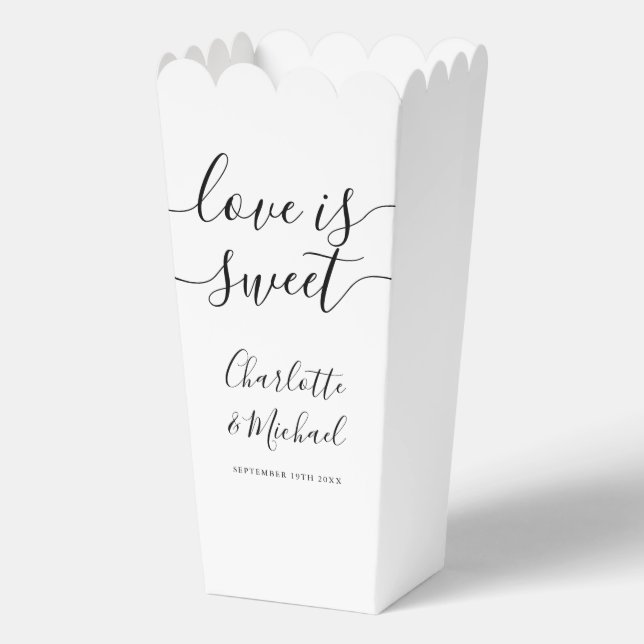 Love Is Sweet Black And White Popcorn Favor Box (Front)