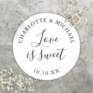 Love Is Sweet Black And White Wedding Favor Classic Round Sticker
