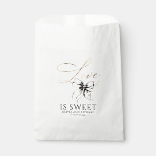 Love is Sweet Black Bow Gold Script Thank You Favour Bag