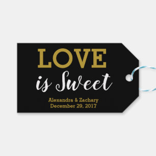 Love is Sweet Black Gold Wedding Candy Favour Gift Tags
