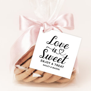 Love is Sweet Black Heart Script Monogram Favour Tags