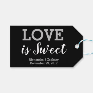 Love is Sweet Black Silver Wedding Candy Favour Gift Tags