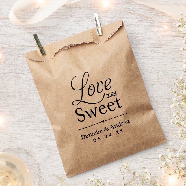 Love is Sweet Black Wedding Monogram Favour Bag (Clipped)
