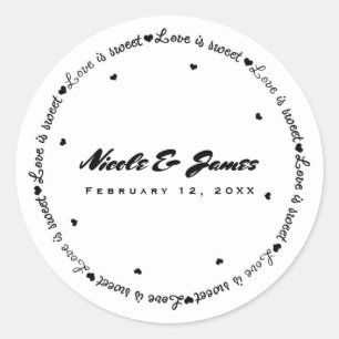 Love is Sweet Black White Thank You Wedding Favour Classic Round Sticker