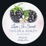 Love Is Sweet Blackberry Fruit | Wedding Classic Round Sticker<br><div class="desc">Blackberries nestled in green leaves.</div>