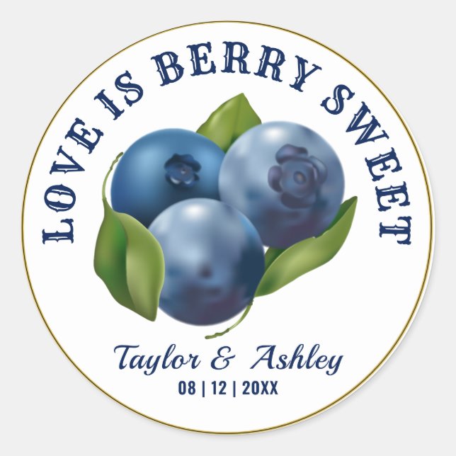 Love Is Sweet Blueberry Fruit | Wedding Classic Round Sticker (Front)