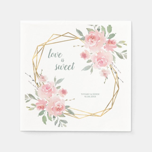 Love is Sweet Blush Floral Geometric Wedding Napkin (Front)