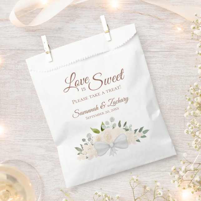 Love is Sweet Blush Peach Floral Wedding Treat Favour Bag (Clipped)