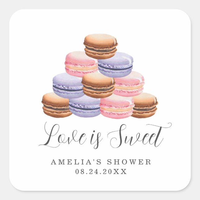Love Is Sweet Bridal Shower Macaron Square Sticker (Front)