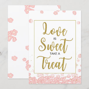 Love is Sweet Bridal Shower Sign Pink and Gold Invitation